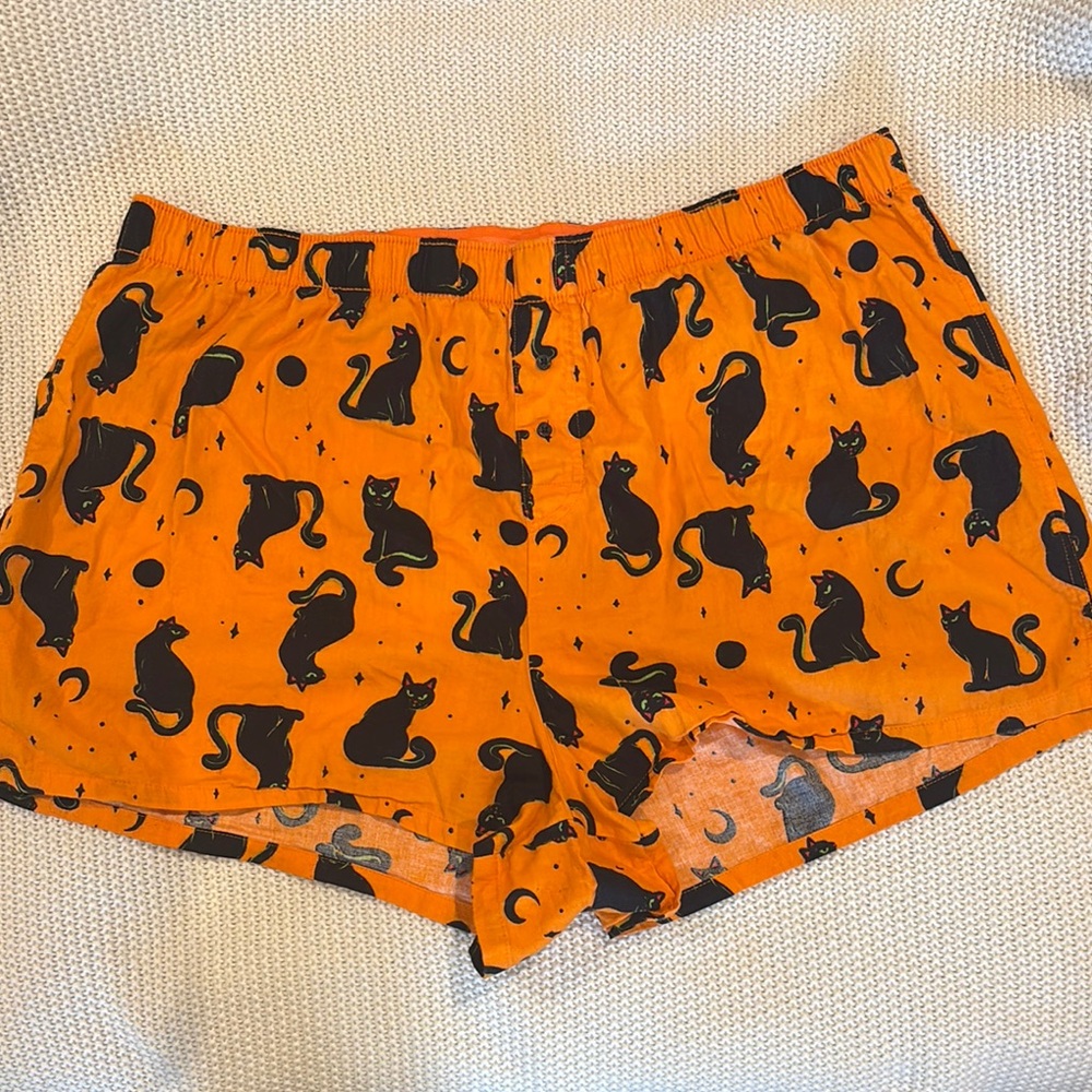 Orange Cat Print Halloween Women's boxer pajama lounge Shorts